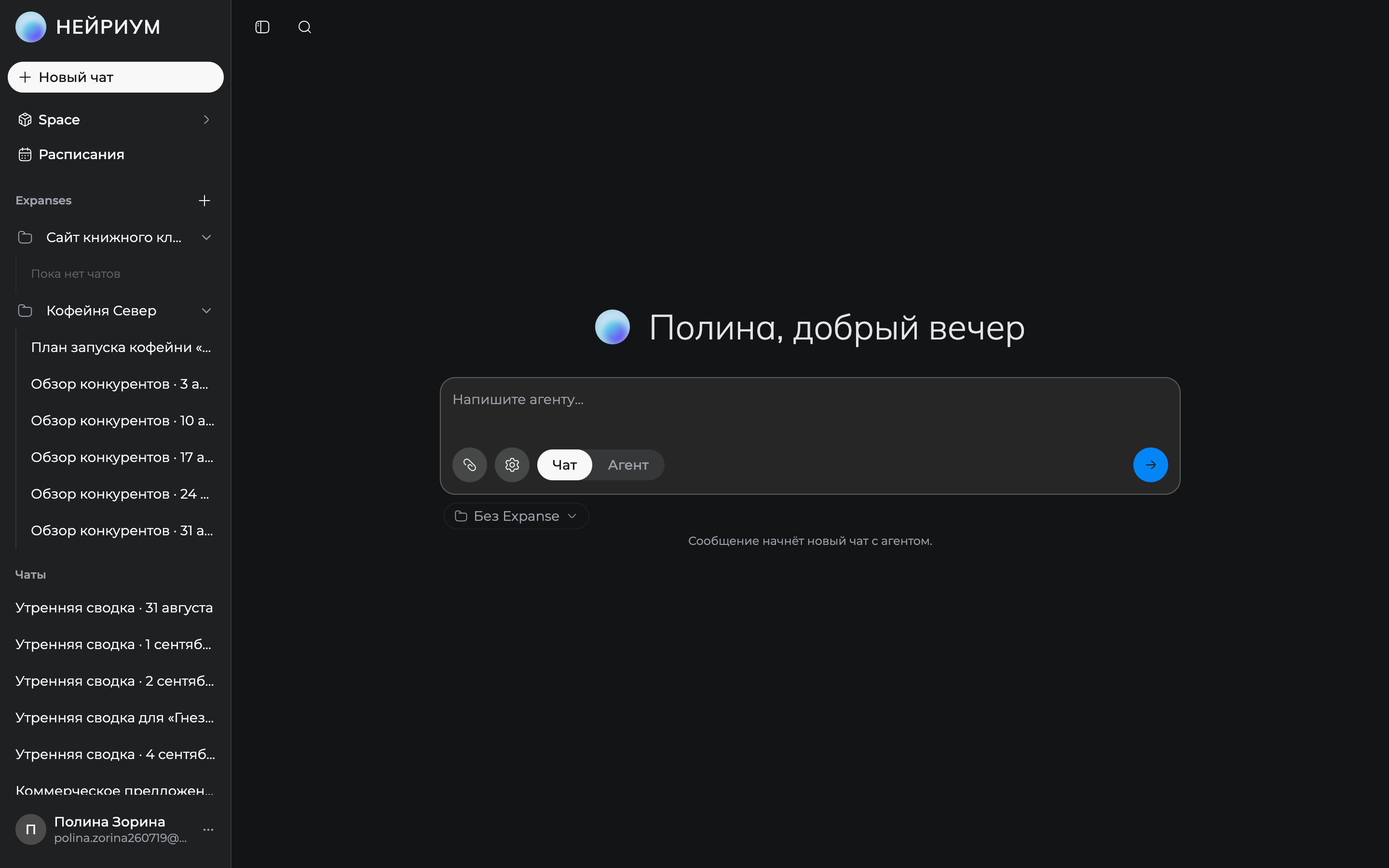 Сегмент «Чат | Агент» в поле ввода